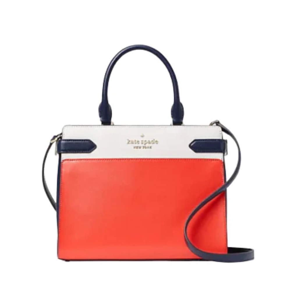 Kate Spade Satchel Staci Color Block Medium Purse Red Multi